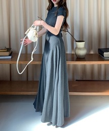 クルーネック 半袖トップス × マキシスカート セットアップ