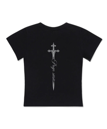 クロスナイフプリンティングスリムフィット半袖Tシャツブラック