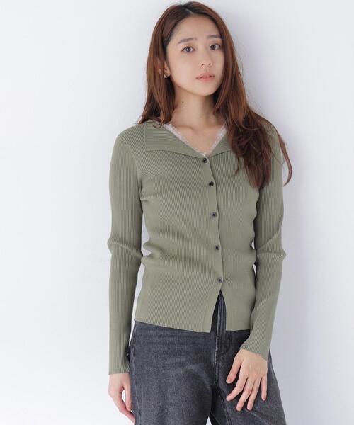 NATURAL BEAUTY BASIC(ナチュラルビューティーベーシック)の「レースレイヤードライクカーディガン(カーディガン/ボレロ・レディース・ブラック/グレイッシュベージュ/カーキ・フリ-)」の1枚目の写真