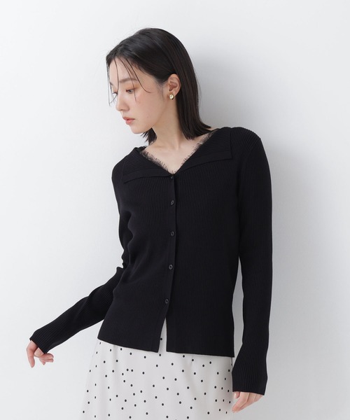 NATURAL BEAUTY BASIC(ナチュラルビューティーベーシック)の「レースレイヤードライクカーディガン(カーディガン/ボレロ・レディース・ブラック/グレイッシュベージュ/カーキ・フリ-)」の2枚目の写真