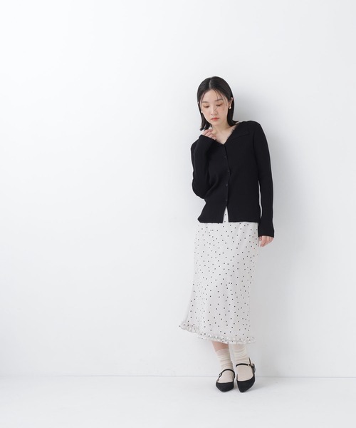 NATURAL BEAUTY BASIC(ナチュラルビューティーベーシック)の「レースレイヤードライクカーディガン(カーディガン/ボレロ・レディース・ブラック/グレイッシュベージュ/カーキ・フリ-)」の5枚目の写真