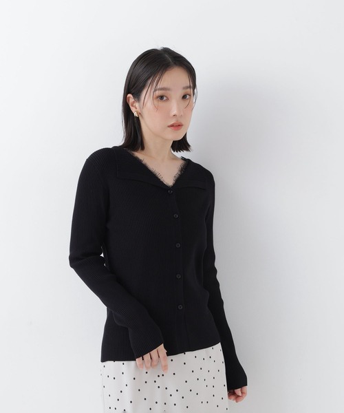 NATURAL BEAUTY BASIC(ナチュラルビューティーベーシック)の「レースレイヤードライクカーディガン(カーディガン/ボレロ・レディース・ブラック/グレイッシュベージュ/カーキ・フリ-)」の7枚目の写真
