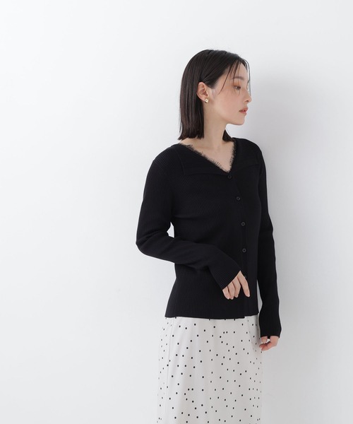NATURAL BEAUTY BASIC(ナチュラルビューティーベーシック)の「レースレイヤードライクカーディガン(カーディガン/ボレロ・レディース・ブラック/グレイッシュベージュ/カーキ・フリ-)」の9枚目の写真