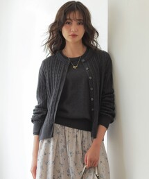 コットンカシミヤミックスニット ケーブルカーディガン