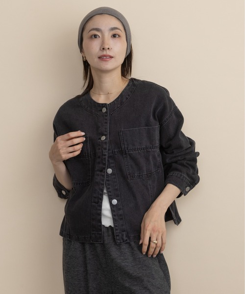 lodie(ロディ)の「ノーカラーデニムジャケット(デニムジャケット・レディース・ネイビー/ブラック・FREE)」の20枚目の写真