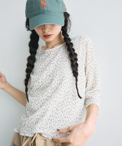 niko and...（ニコアンド）の「[MODE NORM CORE] シャーリングクループルオーバー（Tシャツ/カットソー・レディース・アイボリー/ホワイト/ブラック・LARGE/MEDIUM）」の3枚目の写真