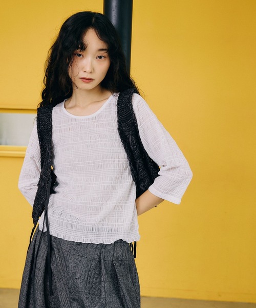 niko and...（ニコアンド）の「[MODE NORM CORE] シャーリングクループルオーバー（Tシャツ/カットソー・レディース・アイボリー/ホワイト/ブラック・LARGE/MEDIUM）」の8枚目の写真