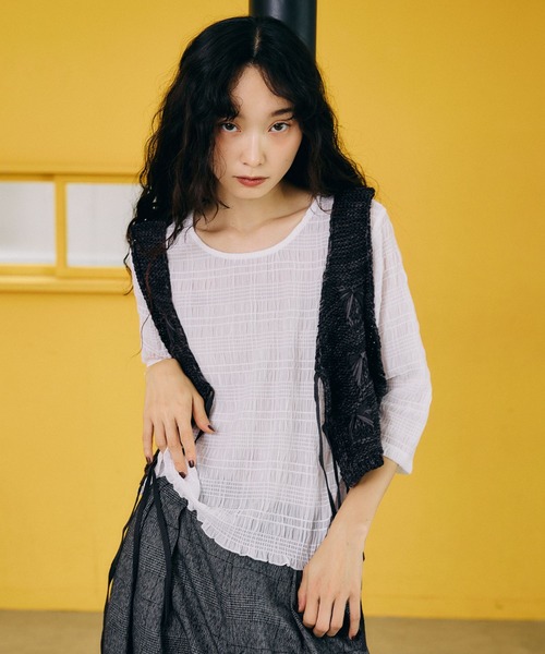 niko and...（ニコアンド）の「[MODE NORM CORE] シャーリングクループルオーバー（Tシャツ/カットソー・レディース・アイボリー/ホワイト/ブラック・LARGE/MEDIUM）」の9枚目の写真