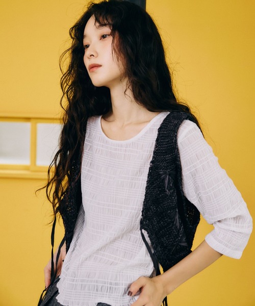 niko and...（ニコアンド）の「[MODE NORM CORE] シャーリングクループルオーバー（Tシャツ/カットソー・レディース・アイボリー/ホワイト/ブラック・LARGE/MEDIUM）」の11枚目の写真
