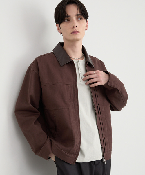 CIYOT(シヨウト)の「【CIYOT】異素材切替 ショートジップデニムブルゾン【セットアップ対応】(デニムジャケット・メンズ・ブラック/ダークインディゴブルー/ブラウン・L/S/M)」の10枚目の写真
