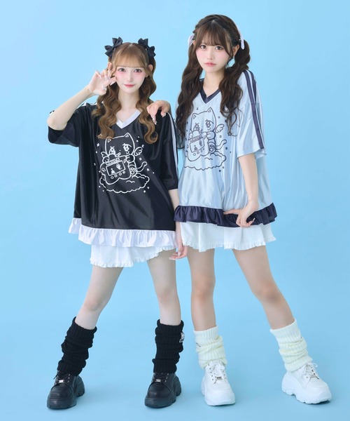Hauls(ハウルズ)の「ぴかぴか!ゲーマーヤニ吉ユニフォーム(Tシャツ/カットソー・レディース・ブラック系/サックスブルー・FREE)」の7枚目の写真