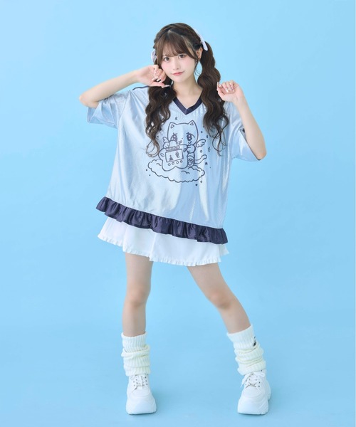 Hauls(ハウルズ)の「ぴかぴか!ゲーマーヤニ吉ユニフォーム(Tシャツ/カットソー・レディース・ブラック系/サックスブルー・FREE)」の3枚目の写真