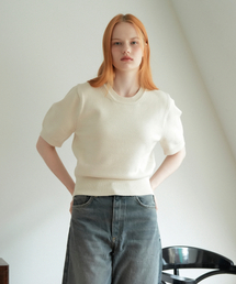 Balloon Sleeve Half Knit (Cream_beige)