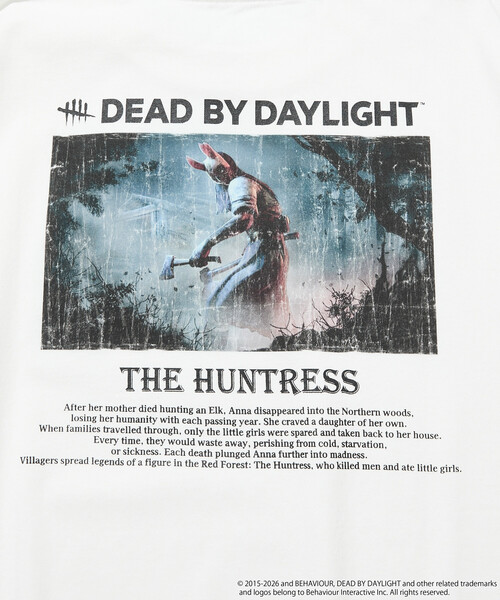 FREAK'S STORE(フリークスストア)の「DEAD BY DAYLIGHT 別注 THE HUNTRESS フォト バックプリント クルーネックTシャツ(Tシャツ/カットソー・メンズ・ブラック/ホワイト・MEDIUM/LARGE/X-LARGE)」の8枚目の写真