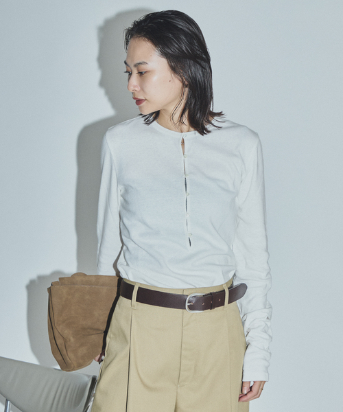 JOURNAL STANDARD(ジャーナルスタンダード)の「【ASIDE】 ヘンプコットンフライスヘンリー(Tシャツ/カットソー・レディース・チャコールグレー/ホワイト/イエロー系その他・FREE)」の2枚目の写真