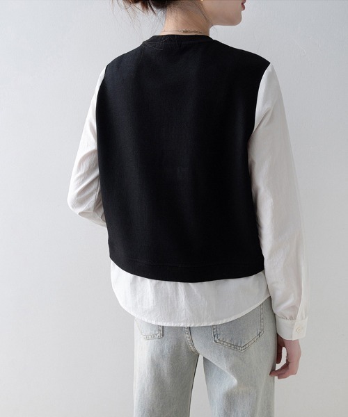 ONEP STAR（ワンピスター）の「レイヤード風アシンメトリー長袖トップス（Tシャツ/カットソー・レディース・ブラック・MEDIUM/X-LARGE/LARGE）」の12枚目の写真