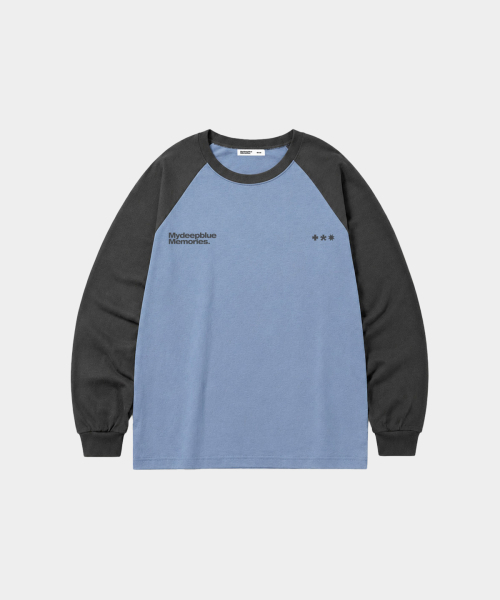 mydeepbluememories(マイディープブルーメモリーズ)の「Mm Symbol Logo Raglan Tee (BLUE/CHARCOAL)(Tシャツ/カットソー・レディース・ブルーグレー・WOMENS/MENS)」の2枚目の写真