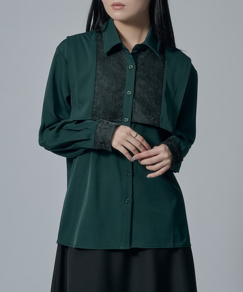 Ellno de Mavie（エルノデメヴィ）の「JQキリカエフラシシャツ（シャツ/ブラウス・レディース・グリーン/ブラック・FREE）」の7枚目の写真