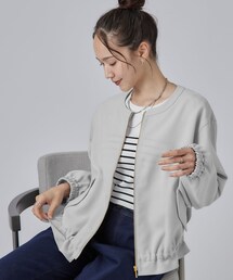 【洗濯後しわになりにくい/S-LL】裾ドロストフリルブルゾン