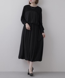 EGLANTINE 異素材切り替えギャザーワンピース 長袖