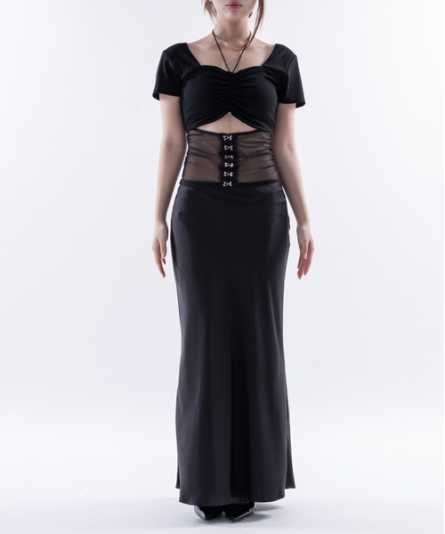 Melviianne(メルヴィアンヌ)の「Sheer panel gather tops(シャツ/ブラウス・レディース・White/Black・MEDIUM/SMALL)」の6枚目の写真