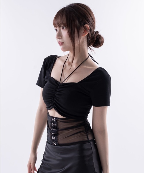 Melviianne(メルヴィアンヌ)の「Sheer panel gather tops(シャツ/ブラウス・レディース・White/Black・MEDIUM/SMALL)」の5枚目の写真