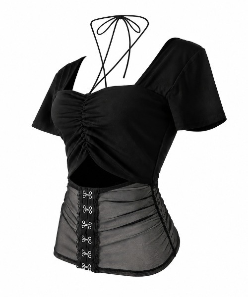 Melviianne(メルヴィアンヌ)の「Sheer panel gather tops(シャツ/ブラウス・レディース・White/Black・MEDIUM/SMALL)」の13枚目の写真