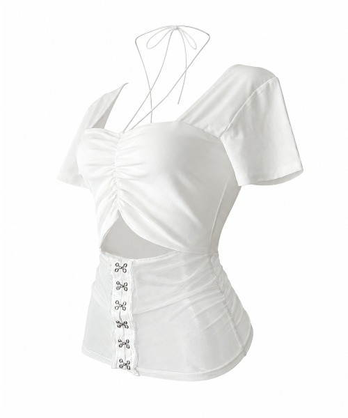 Melviianne(メルヴィアンヌ)の「Sheer panel gather tops(シャツ/ブラウス・レディース・White/Black・MEDIUM/SMALL)」の15枚目の写真