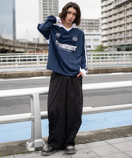 WEGO（ウィゴー）の「WEGO/【26年秋冬新作】ラインゲームロゴロンT(LS)（Tシャツ/カットソー・メンズ・ネイビー/ワイン・MEDIUM/LARGE）」の3枚目の写真