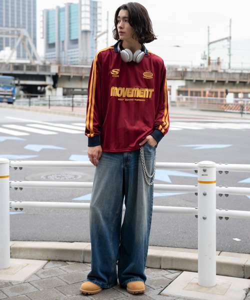 WEGO（ウィゴー）の「WEGO/【26年秋冬新作】ラインゲームロゴロンT(LS)（Tシャツ/カットソー・メンズ・ネイビー/ワイン・MEDIUM/LARGE）」の4枚目の写真