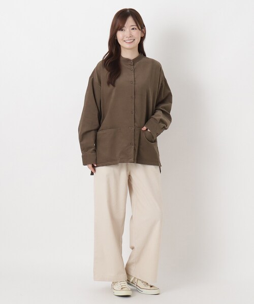 one'sterrace(ワンズテラス)の「コーデュロイ バンドカラーシャツ(シャツ/ブラウス・レディース・ベージュ系8/アイボリー系8/ダークブラウン系8・02)」の5枚目の写真