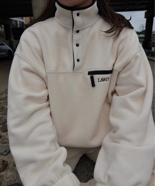 lawgy(ラウジー)の「over size embroidery half button fleece / オーバーサイズエンブロイダリーハーフボタンフリース(その他トップス・レディース・チャコールグレー/アイボリー/ミント・FREE)」の6枚目の写真
