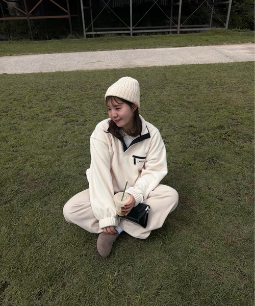 lawgy(ラウジー)の「over size embroidery half button fleece / オーバーサイズエンブロイダリーハーフボタンフリース(その他トップス・レディース・チャコールグレー/アイボリー/ミント・FREE)」の8枚目の写真