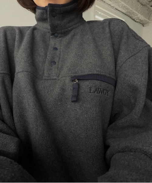 lawgy(ラウジー)の「over size embroidery half button fleece / オーバーサイズエンブロイダリーハーフボタンフリース(その他トップス・レディース・チャコールグレー/アイボリー/ミント・FREE)」の21枚目の写真