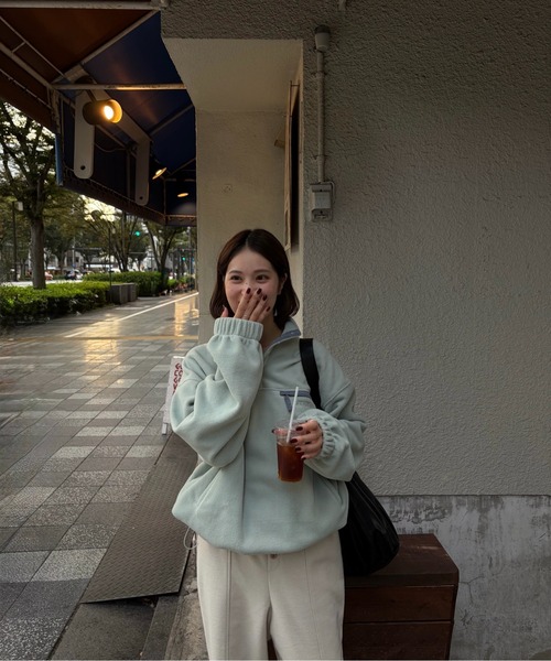 lawgy(ラウジー)の「over size embroidery half button fleece / オーバーサイズエンブロイダリーハーフボタンフリース(その他トップス・レディース・チャコールグレー/アイボリー/ミント・FREE)」の17枚目の写真