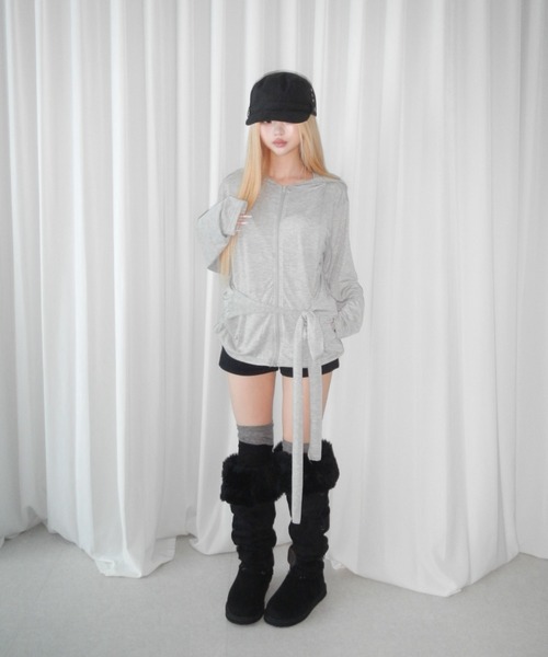 THEAIRTOWN(ジエアタウン)の「fine suede belt shorts(その他パンツ・レディース・ブラック/ダークグレー・FREE)」の10枚目の写真