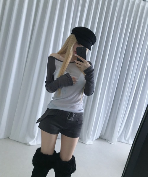 THEAIRTOWN(ジエアタウン)の「fine suede belt shorts(その他パンツ・レディース・ブラック/ダークグレー・FREE)」の5枚目の写真