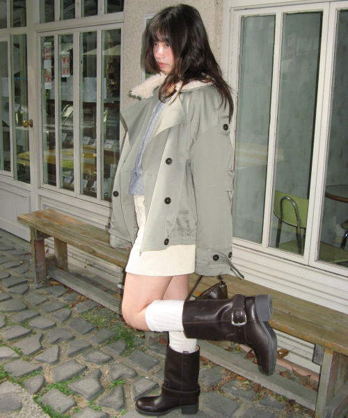 RONRON(ロンロン)の「DETACHABLE TRIMMING HEART TRENCH JUMPER KHAKI(その他アウター・レディース・その他・FREE)」の2枚目の写真