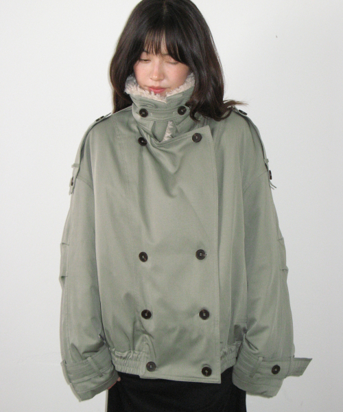RONRON(ロンロン)の「DETACHABLE TRIMMING HEART TRENCH JUMPER KHAKI(その他アウター・レディース・その他・FREE)」の4枚目の写真