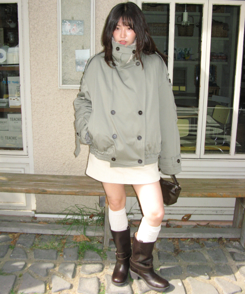 RONRON(ロンロン)の「DETACHABLE TRIMMING HEART TRENCH JUMPER KHAKI(その他アウター・レディース・その他・FREE)」の7枚目の写真