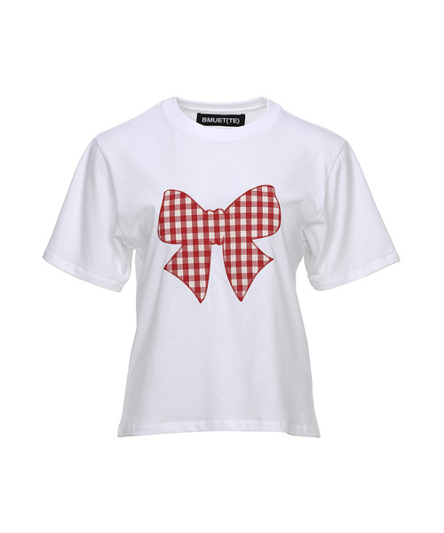 BMUETTE(ビムウィエ)の「アプリケ刺繍ロゴTシャツ WHITE(Tシャツ/カットソー・レディース・ブラック・SMALL/MEDIUM)」の1枚目の写真