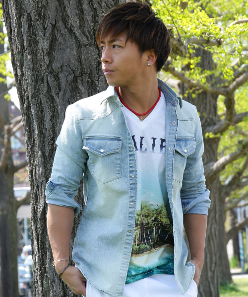 JACKROSE（ジャックローズ）の「ハイパーストレッチクールマックスデニムウエスタンシャツ（シャツ/ブラウス・メンズ・ベージュ/サックスブルー・L/M/XL）」の2枚目の写真