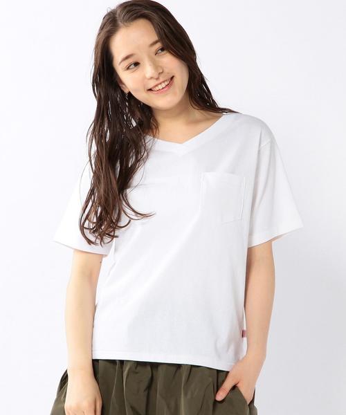 coen(コーエン)の「USAコットンVネックポケットTシャツ(Tシャツ/カットソー・レディース・ホワイト/ブラック・MEDIUM/LARGE)」の1枚目の写真