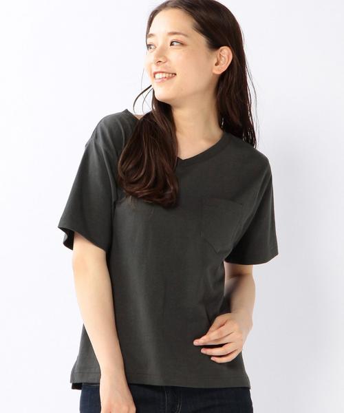 coen(コーエン)の「USAコットンVネックポケットTシャツ(Tシャツ/カットソー・レディース・ホワイト/ブラック・MEDIUM/LARGE)」の2枚目の写真