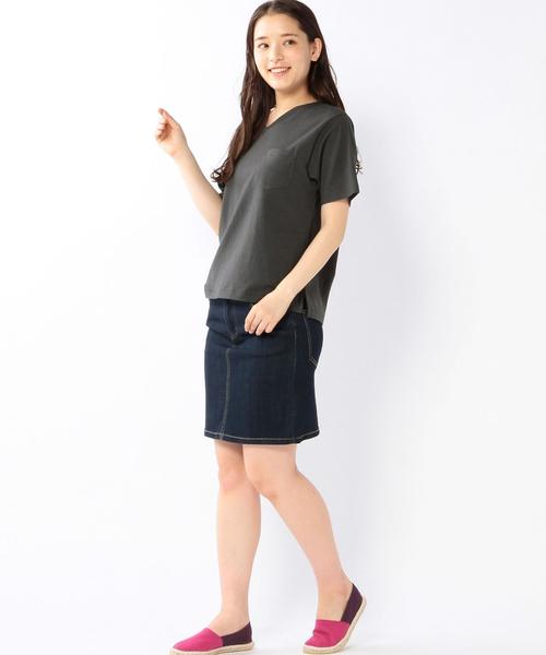 coen(コーエン)の「USAコットンVネックポケットTシャツ(Tシャツ/カットソー・レディース・ホワイト/ブラック・MEDIUM/LARGE)」の5枚目の写真