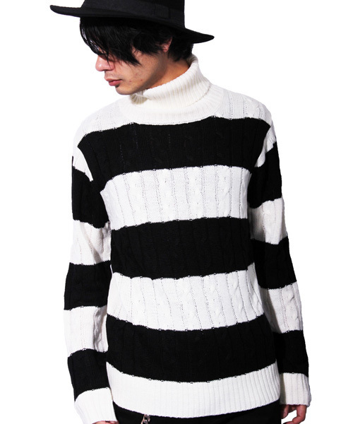 ８(eight)（エイト）の「ボーダー タートル ニットセーター カットソー（ニット/セーター・メンズ・ブラック×レッド/ホワイト×ネイビー/ブラック×グレー/ホワイト×ブラック・LARGE/MEDIUM）」の2枚目の写真