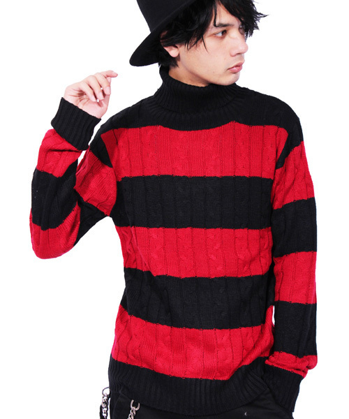 ８(eight)（エイト）の「ボーダー タートル ニットセーター カットソー（ニット/セーター・メンズ・ブラック×レッド/ホワイト×ネイビー/ブラック×グレー/ホワイト×ブラック・LARGE/MEDIUM）」の4枚目の写真