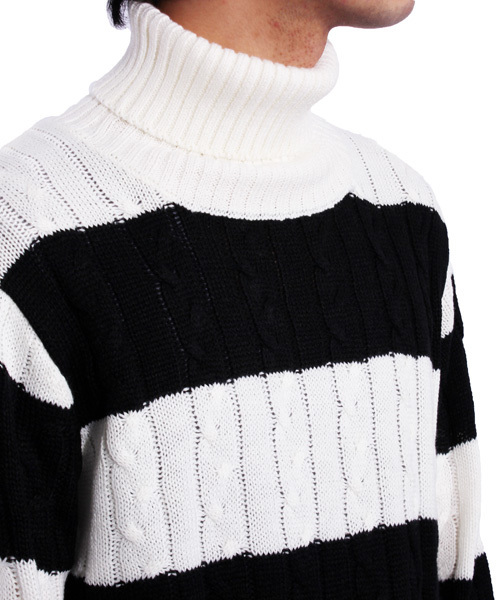 ８(eight)（エイト）の「ボーダー タートル ニットセーター カットソー（ニット/セーター・メンズ・ブラック×レッド/ホワイト×ネイビー/ブラック×グレー/ホワイト×ブラック・LARGE/MEDIUM）」の9枚目の写真