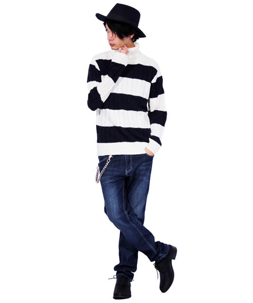 ８(eight)（エイト）の「ボーダー タートル ニットセーター カットソー（ニット/セーター・メンズ・ブラック×レッド/ホワイト×ネイビー/ブラック×グレー/ホワイト×ブラック・LARGE/MEDIUM）」の20枚目の写真