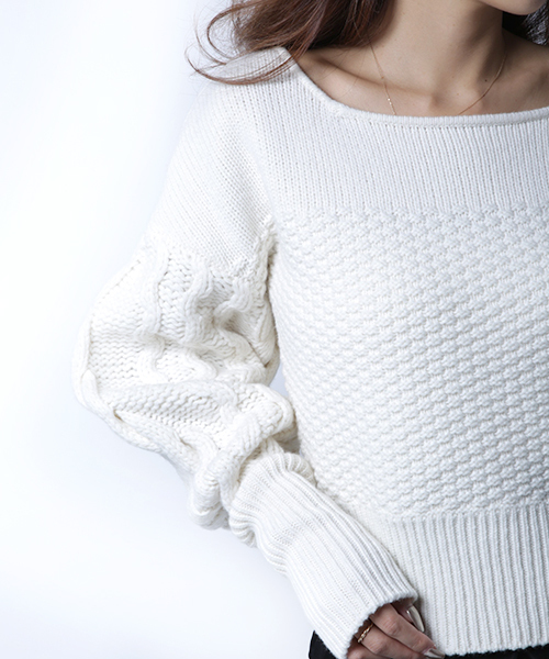 EIMY ISTOIRE（エイミーイストワール）の「volume sleeve knit top（ニット/セーター・レディース・ブラック/ホワイト/ベージュ・FREE）」の7枚目の写真